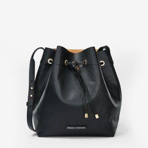 A|X Armani Exchange Pebbled Black/Tan Bucket Bag